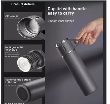 Premium Vacuum Insulated Stainless Steel Hot & Cold Thermos Flask Set with 3 Cups