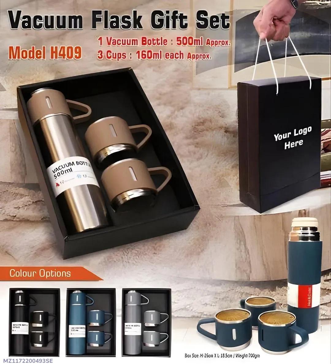Premium Vacuum Insulated Stainless Steel Hot & Cold Thermos Flask Set with 3 Cups